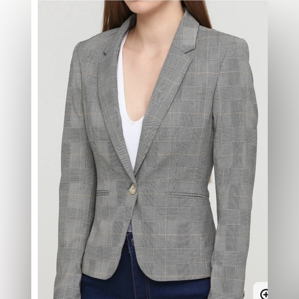 H&M Gray Plaid Single-Button Fitted Blazer Jacket Size 2